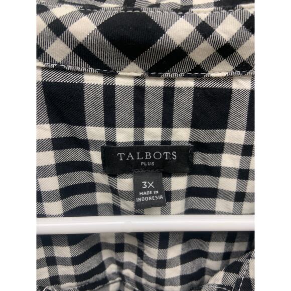 Talbots Plus Plaid Black White Button Front Shirt Blouse Size 3X - Picture 3 of 6